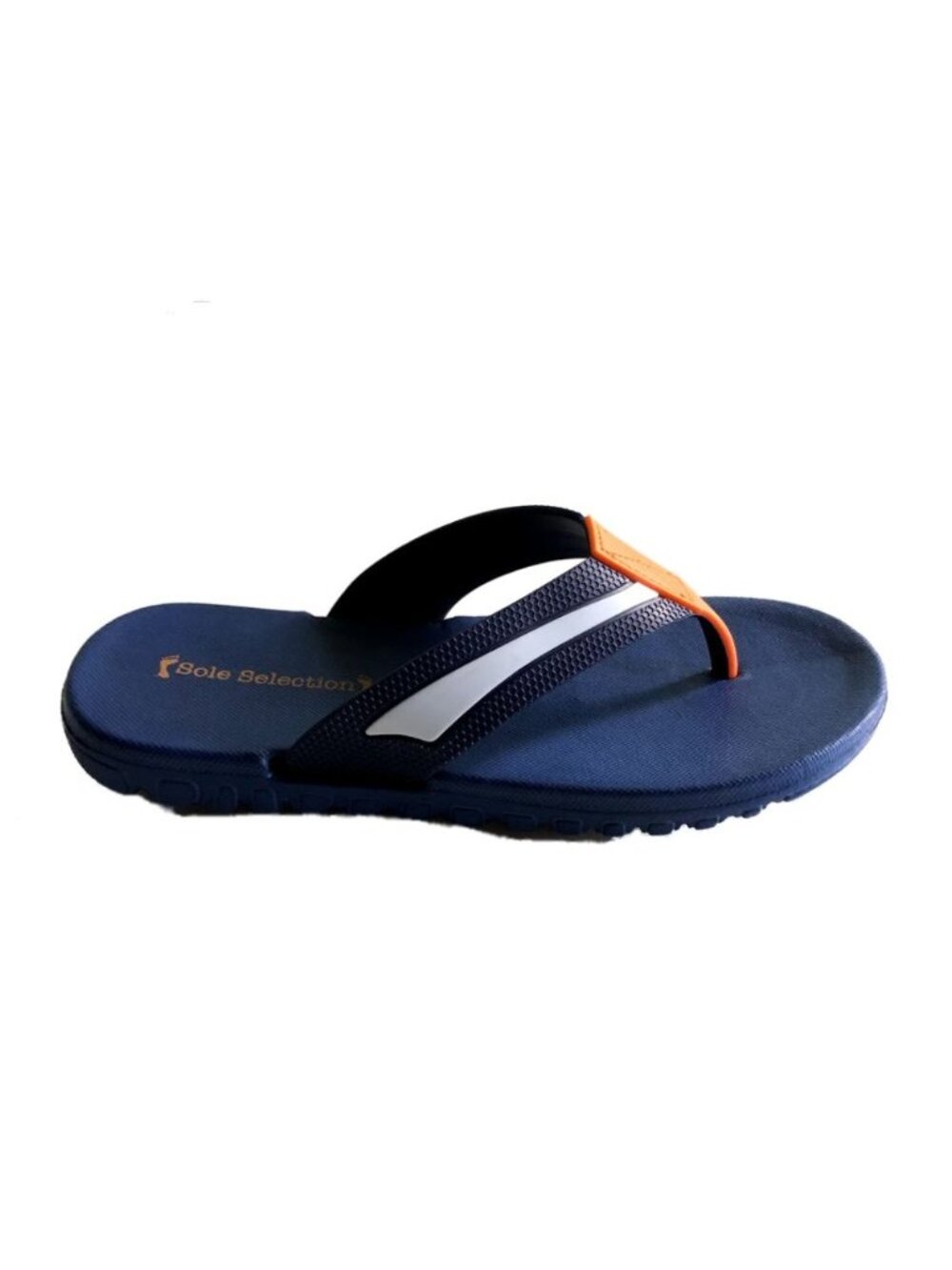 Sole Selection Kids Flip-Flops Navy with orange and white Straps - Sz 1
